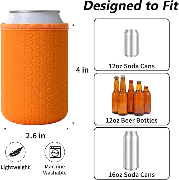 5 Pcs Insulated Can Sleeve, Reusable Can Cooler Sleeves, Non-slip Neoprene Beer Bottle Cover Holder for 12oz Standard Can Soda and Beer(Colorful)