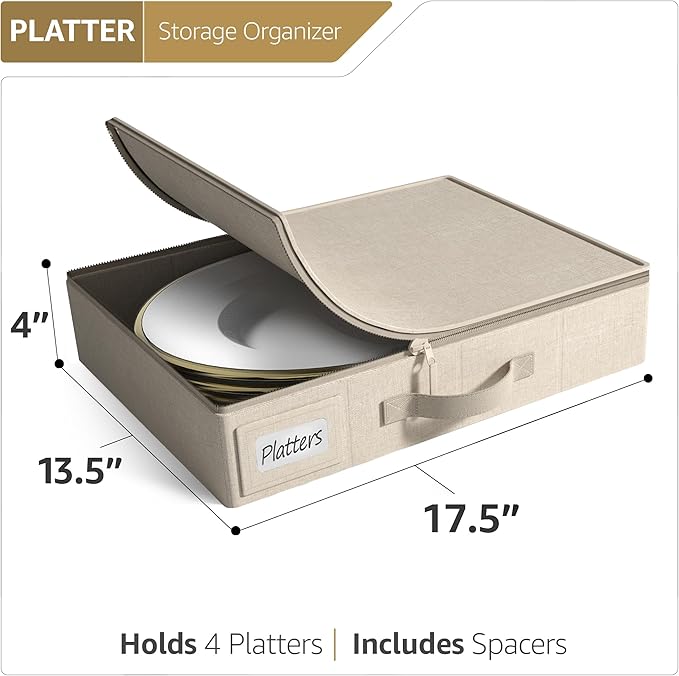 Sorbus China Storage Containers - Hard Shell, Handles & Felt Dividers - Serving Platter Storage Rack & Organizer - Christmas Platter Storage