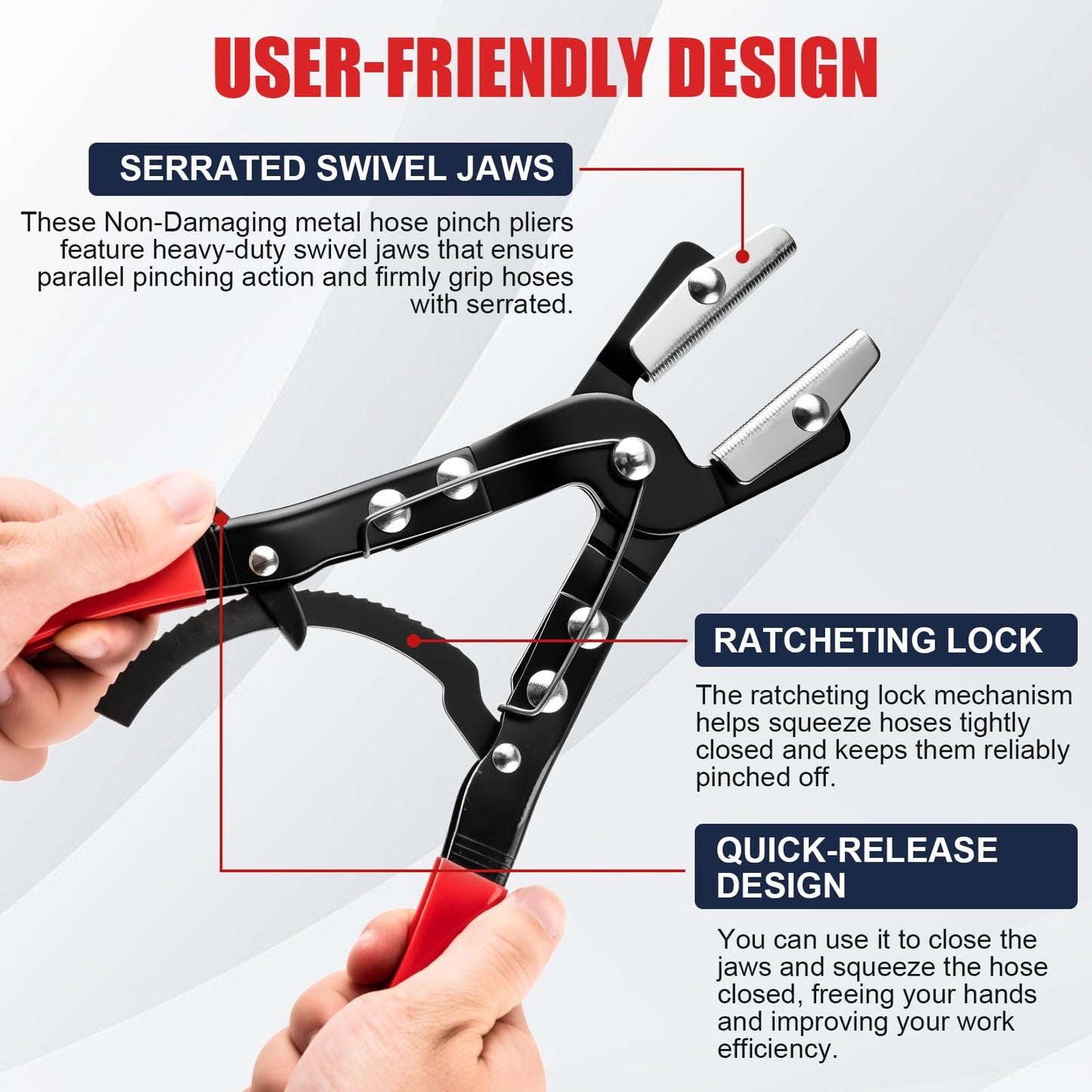 3PCS Ratchet Hose Pinch Off Pliers, Upgrade Hose Pinch Pliers Automotive, 8 in, 10", 12inch Locking Fuel Line for Radiator, Heater, Coolant, Fuel Pinch, Flexible Hose
