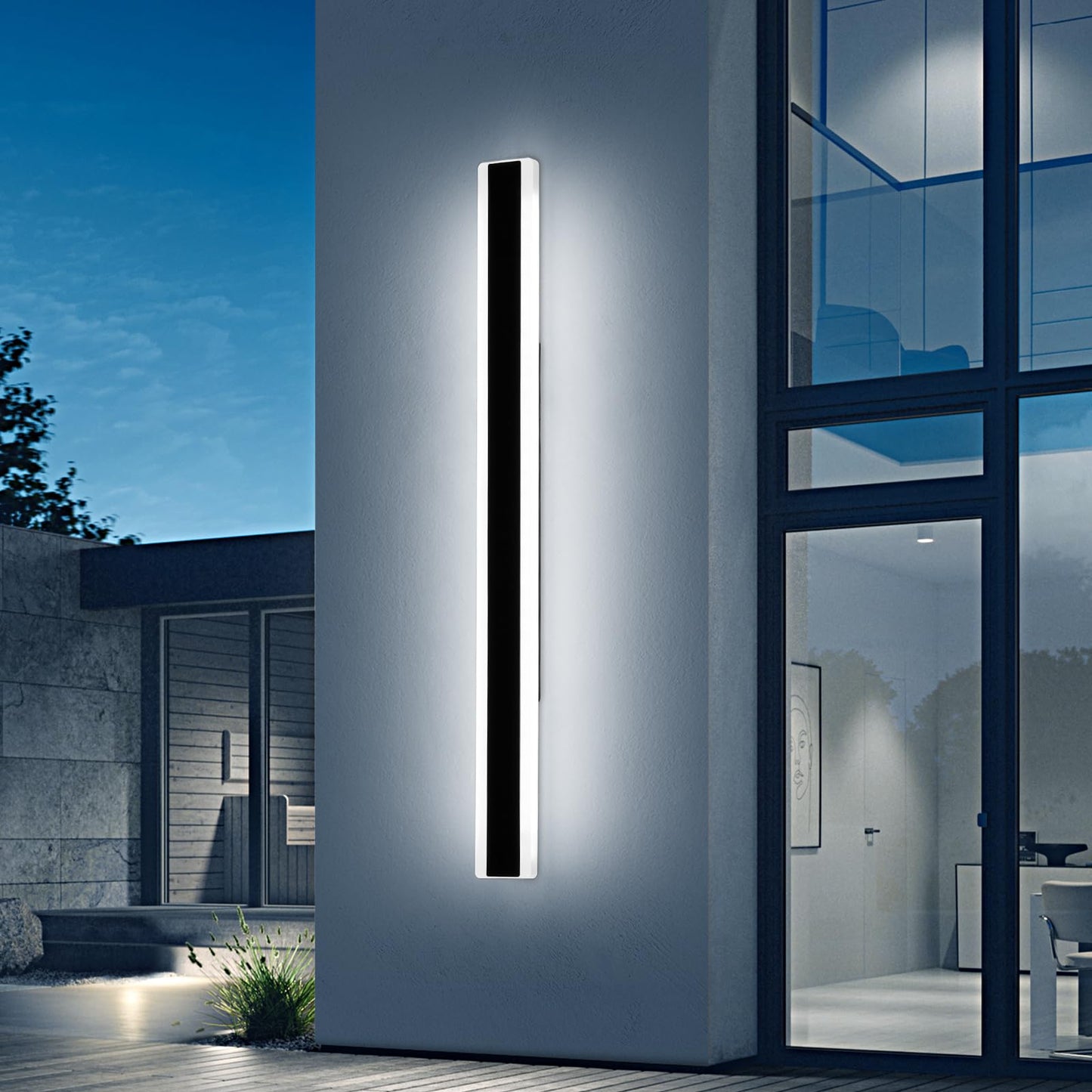 Mikeru 57Inch Long Led Wall Light  6000K Cool White Modern Outdoor Wall Light Ip65 Waterproof Black Acrylic Porch Exterior Lighting Fixtures  Exterior Wall Mount Lights For Garage Front Door