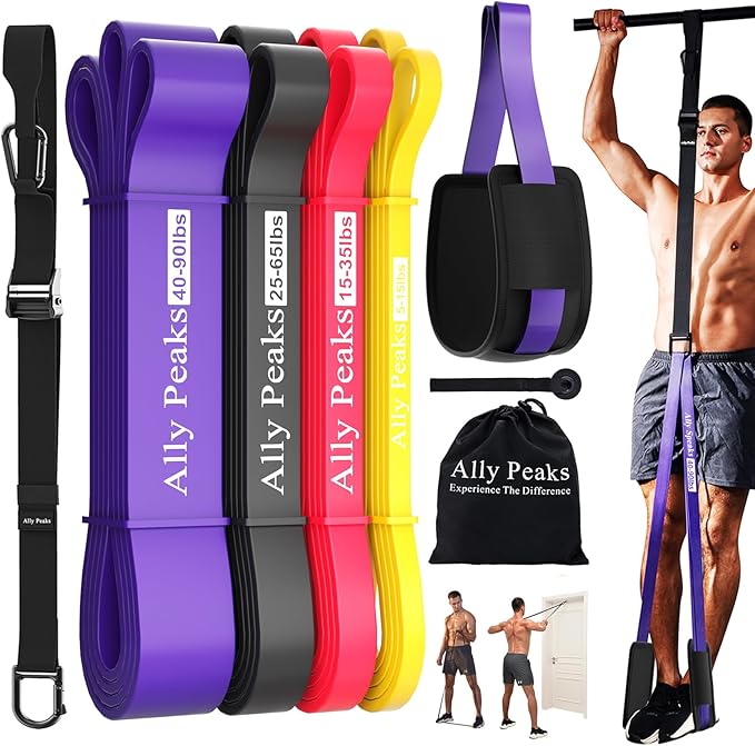 Ally Peaks Pull Up Assistance Bands，Heavy Duty Resistance Band for Pull Up Bar，Adjustable Weight/Size with Fabric Feet/Kne...