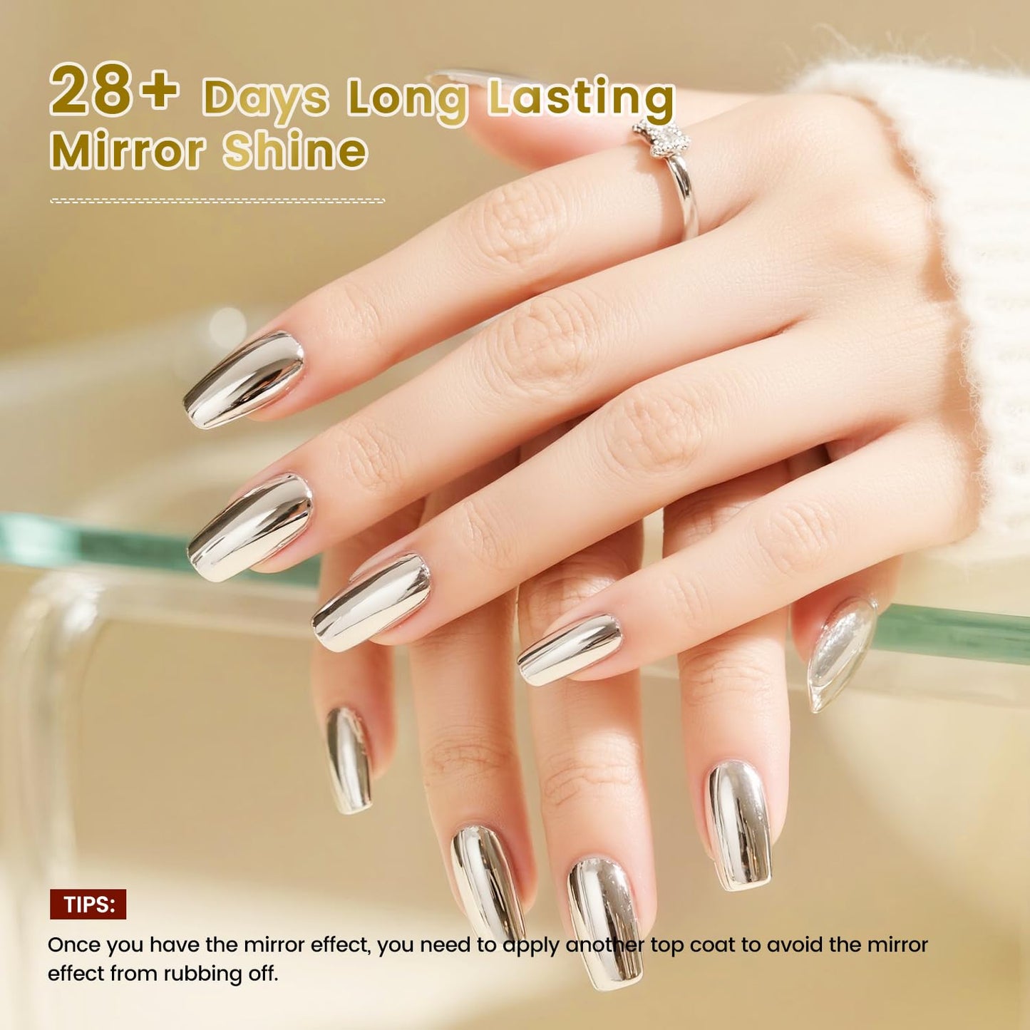 JODSONE Top Coat for Chrome Nail Powder - 16.5ml No Wipe Gel Top Coat for Rubbing Mirror/Chrome Nail Powders, Smooth Finish, Hig