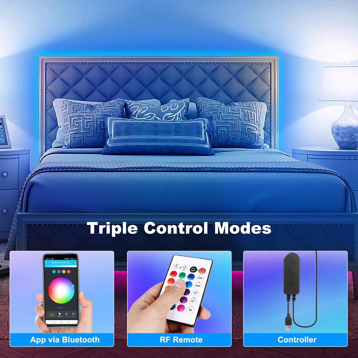 Tatazone Bluetooth RGBWW LED Lights for 50-55 Inch TV With App Control, RGB+Tunable White 3000K-6500K Backlight With RF Remote, Music Sync Indoor for Gaming