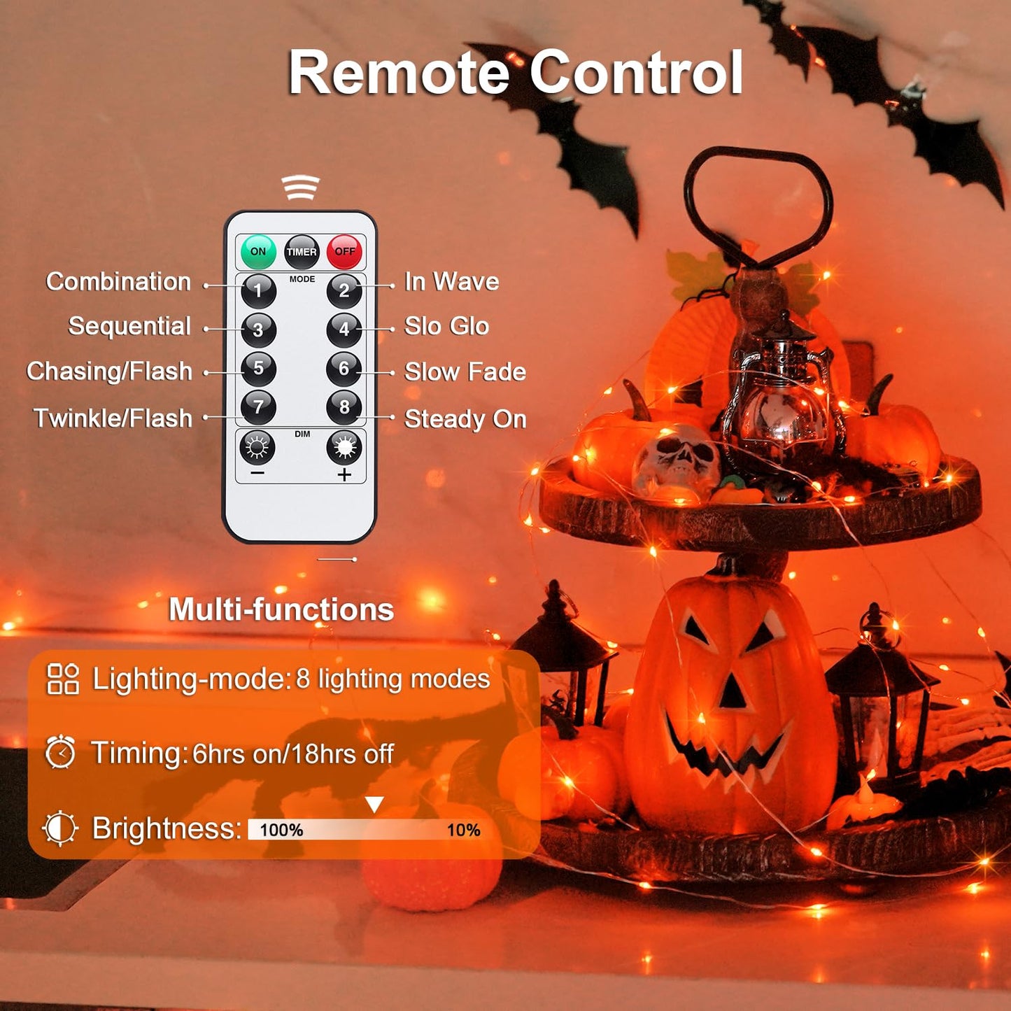 JMEXSUSS Halloween Fairy Lights, 400 LED, 132ft Orange Twinkle String Lights, Battery Operated, 8 Modes, 2 Pack