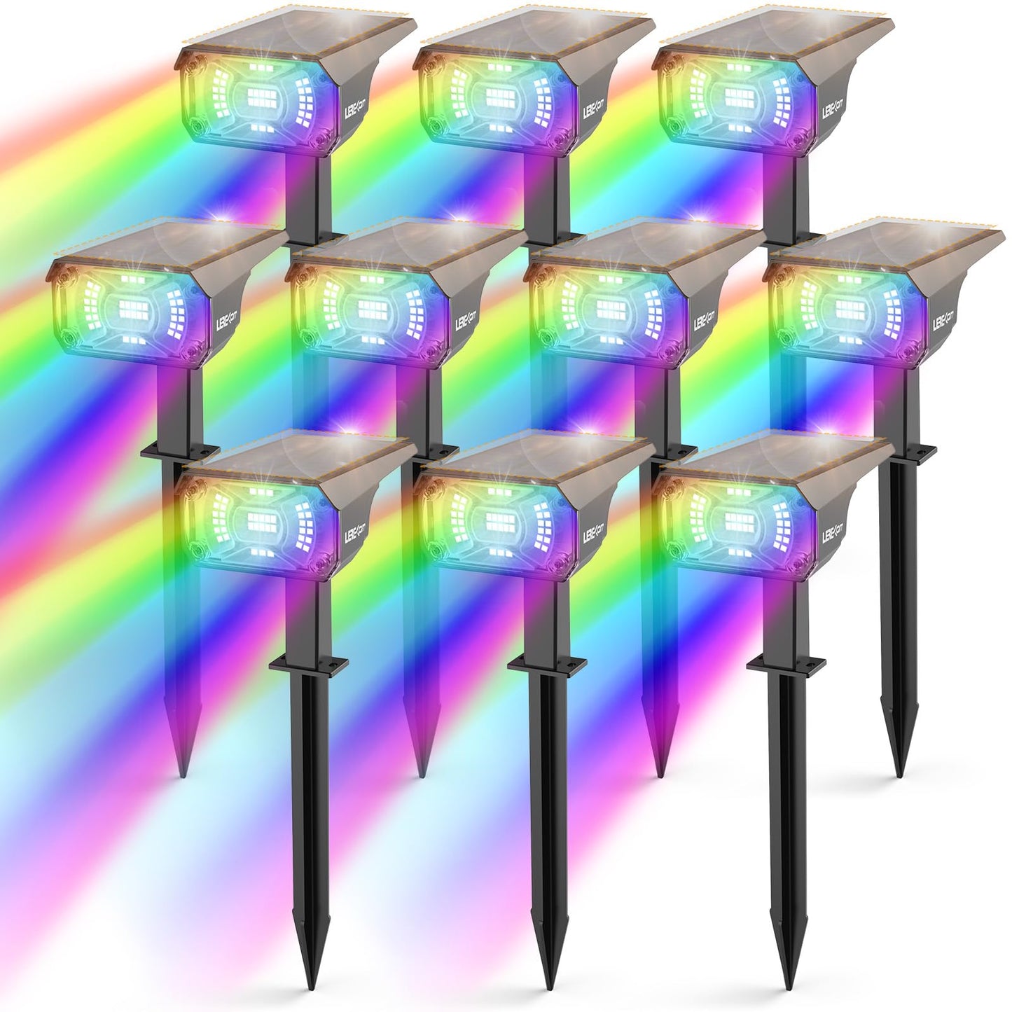 LEREKAM Solar Spot Lights, IP65 Waterproof, 9 Light Modes, 10 Pack, Multicolor, Outdoor-Spotlights-C2