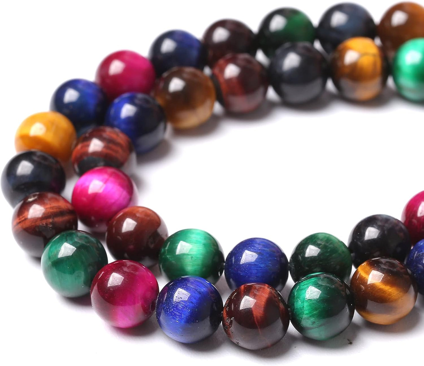 90pcs 8mm AAA Natural Colorful Tiger Eye Stone Beads Gemstone Round Spacer Loose Beads for Jewelry Making DIY Bracelet Necklace 32" 2 Strands