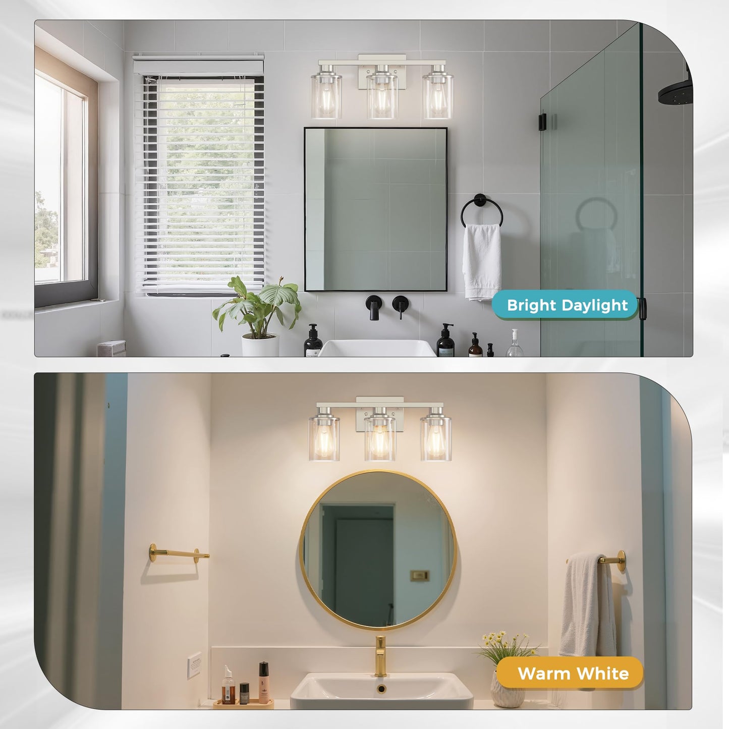 Doresshop 17 Inch Bathroom Light Fixtures  3-Light Nickel Bathroom Lighting Fixtures Over Mirror With Clear Glass Shade  Vanity Lights For Living Room Bedroom
