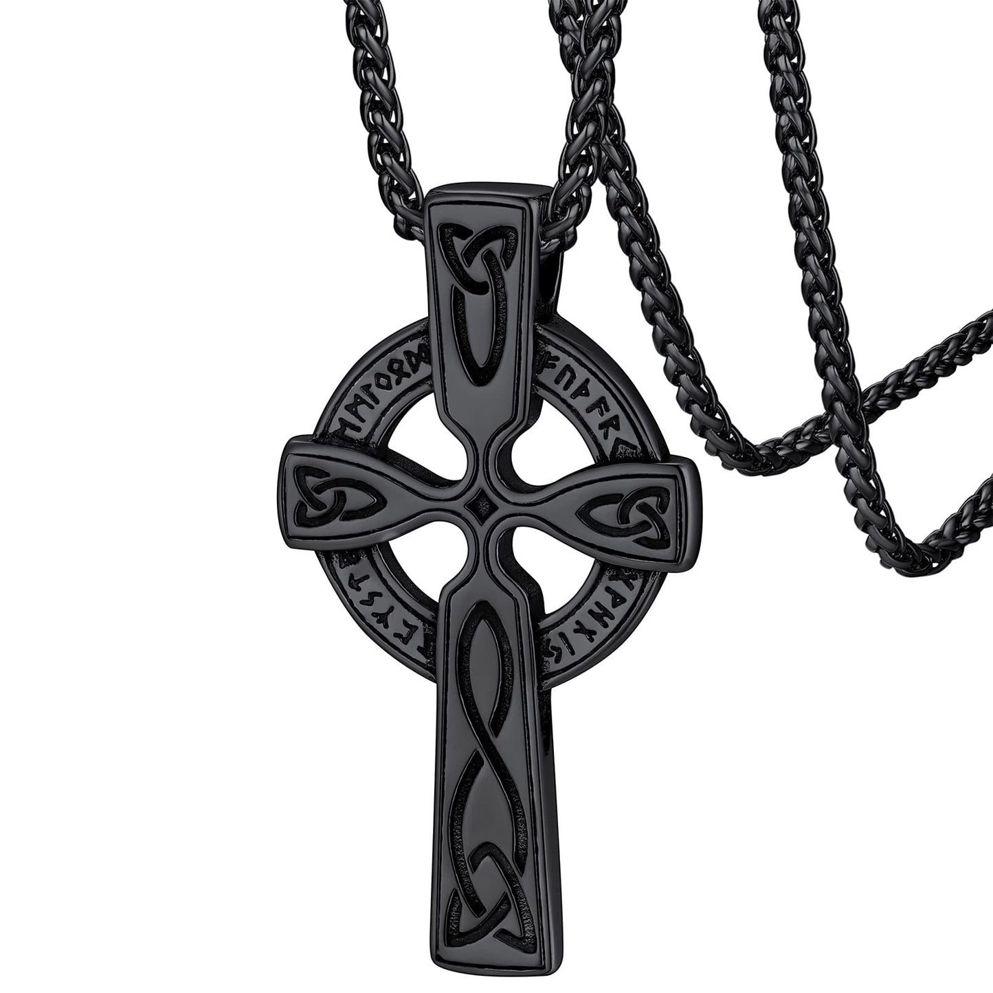 FaithHeart Viking Cross Rune Pendant Necklace Vintage Celtic Knot Neck Chains for Men Women Birthday Gift