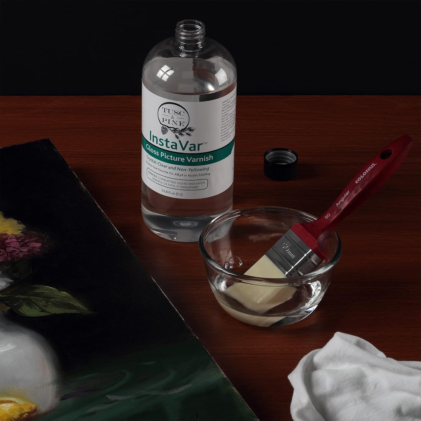 Jerry's Artarama InstaVar™ Gloss Picture Varnish & Varnish Brush Sets - Perfect for Varnish Paintings, Artists, Professionals, Restoration, & More! - 3.4oz Bottle w/ Set of 6 Brushes