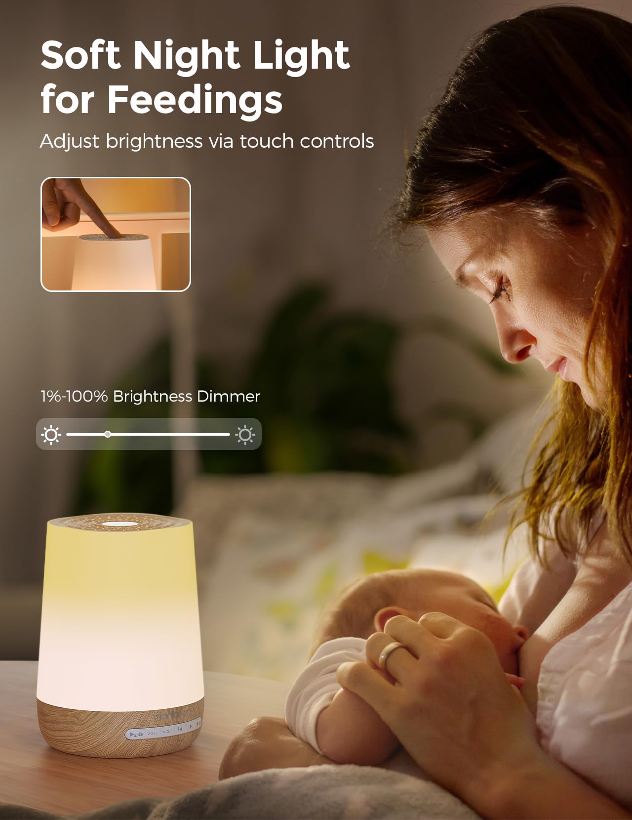 Baby Sound Machine, Momcozy White Noise Machine for Baby Sleeping with Night Light, Toddler Sleep Trainer with 34 Soothing Sounds, Timer, App Remote Control, Personal Sleep Routine(Wood Grain)