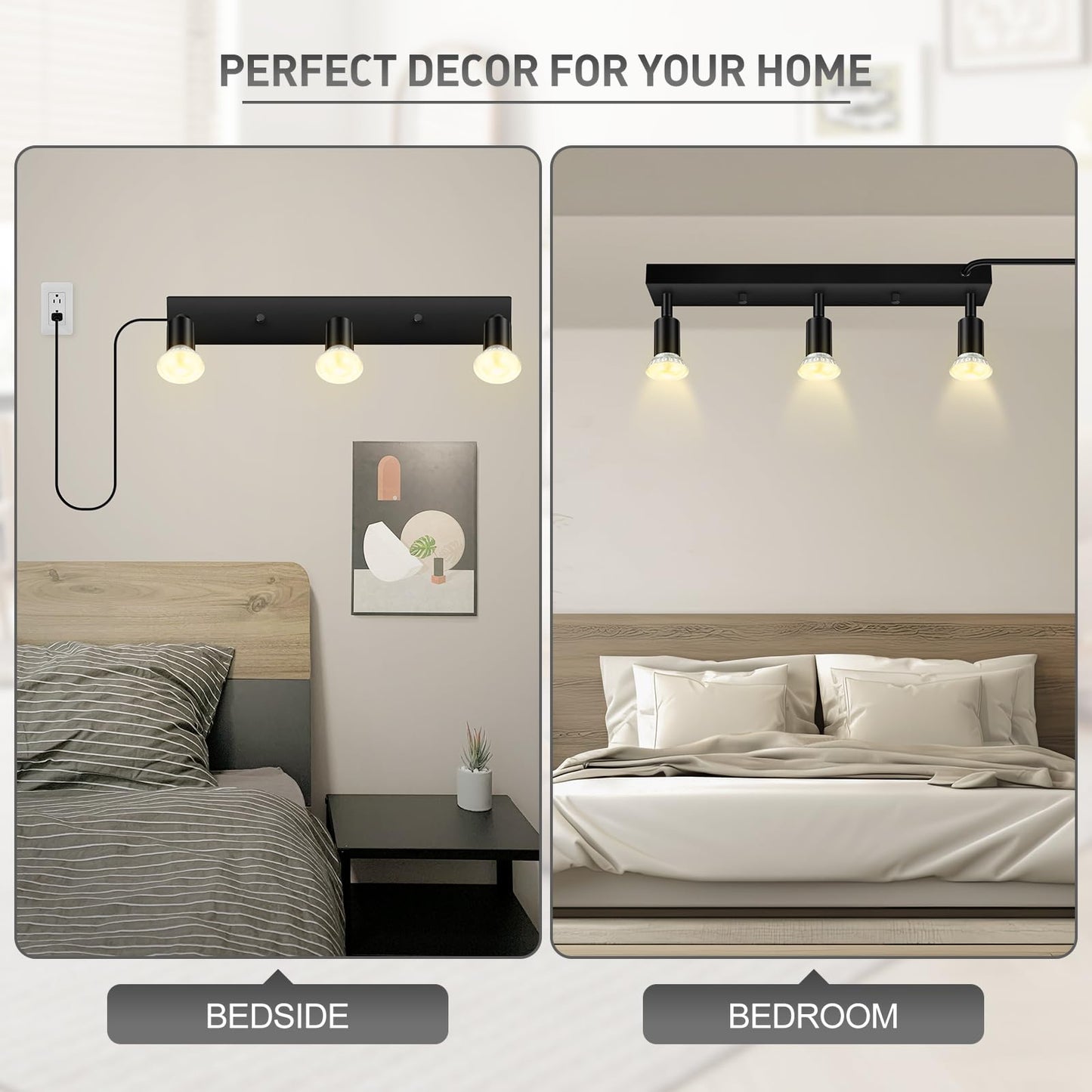 Plug In Track Lighting  16 Led Track Light Fixtures Ceiling  Black 3 Way Gu10 Wall Spotlight  Rotatable Track Head  Plug In Ceiling Light Kitchen Hallway Living Room 15 Foot Power Cord(No Bulb)