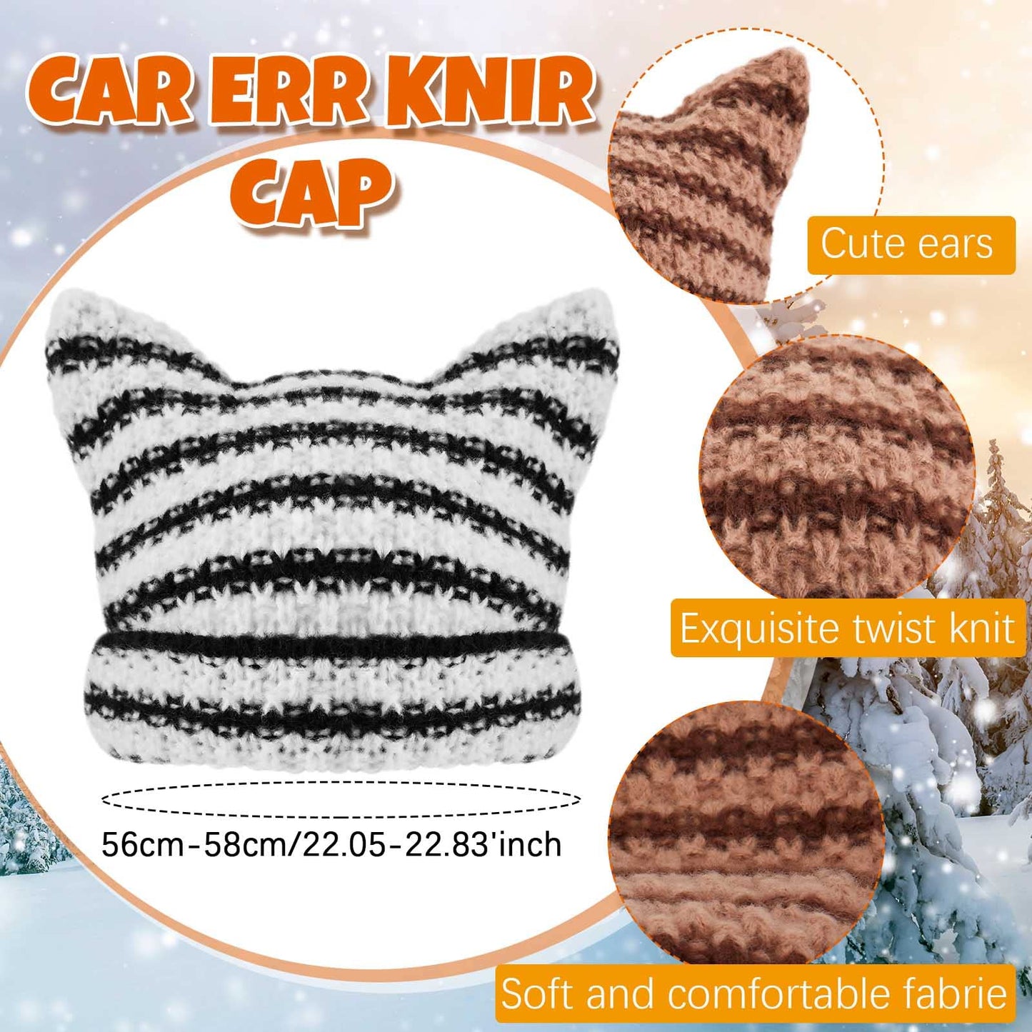 Hercicy 3 Pcs Women Cat Ear Beanie Crochet Y2k Cat Hats for Women Grunge Accessories Slouchy Hat Crochet Beanie with Ears(Classic Colors)