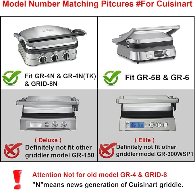 Waffle Plates for Cuisinart Griddler GR-4N, GR-5B, GR-6 and GRID-8N Series - 4 Slicer Nonstick Coating Baking Plates