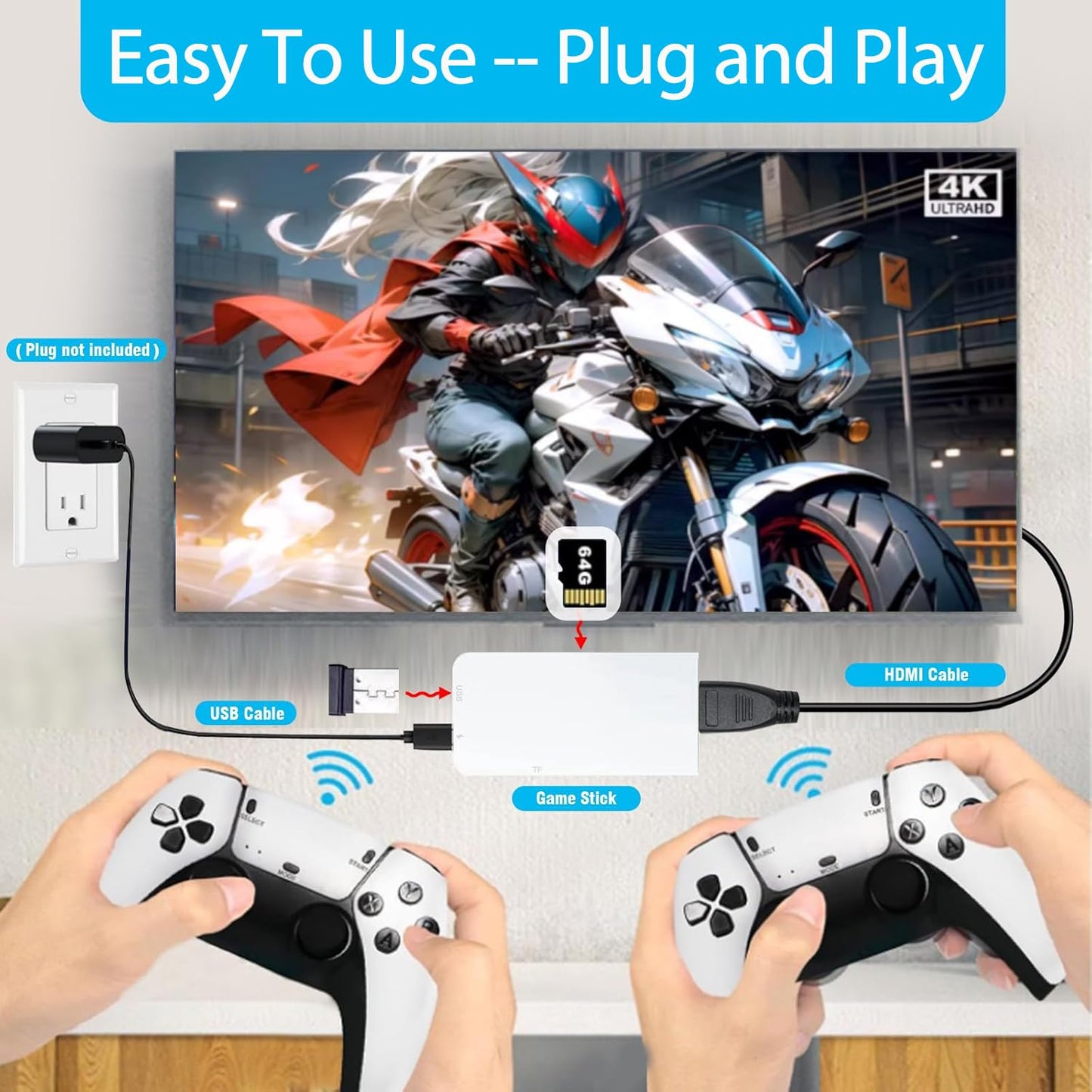 Retro Game Stick Wireless Retro Game Console Built-in 23 Emulators 20000+ Games Classic Plug & Play Video Games with 4K HDMI Output & Dual 2.4G Wireless Controller Gamepad