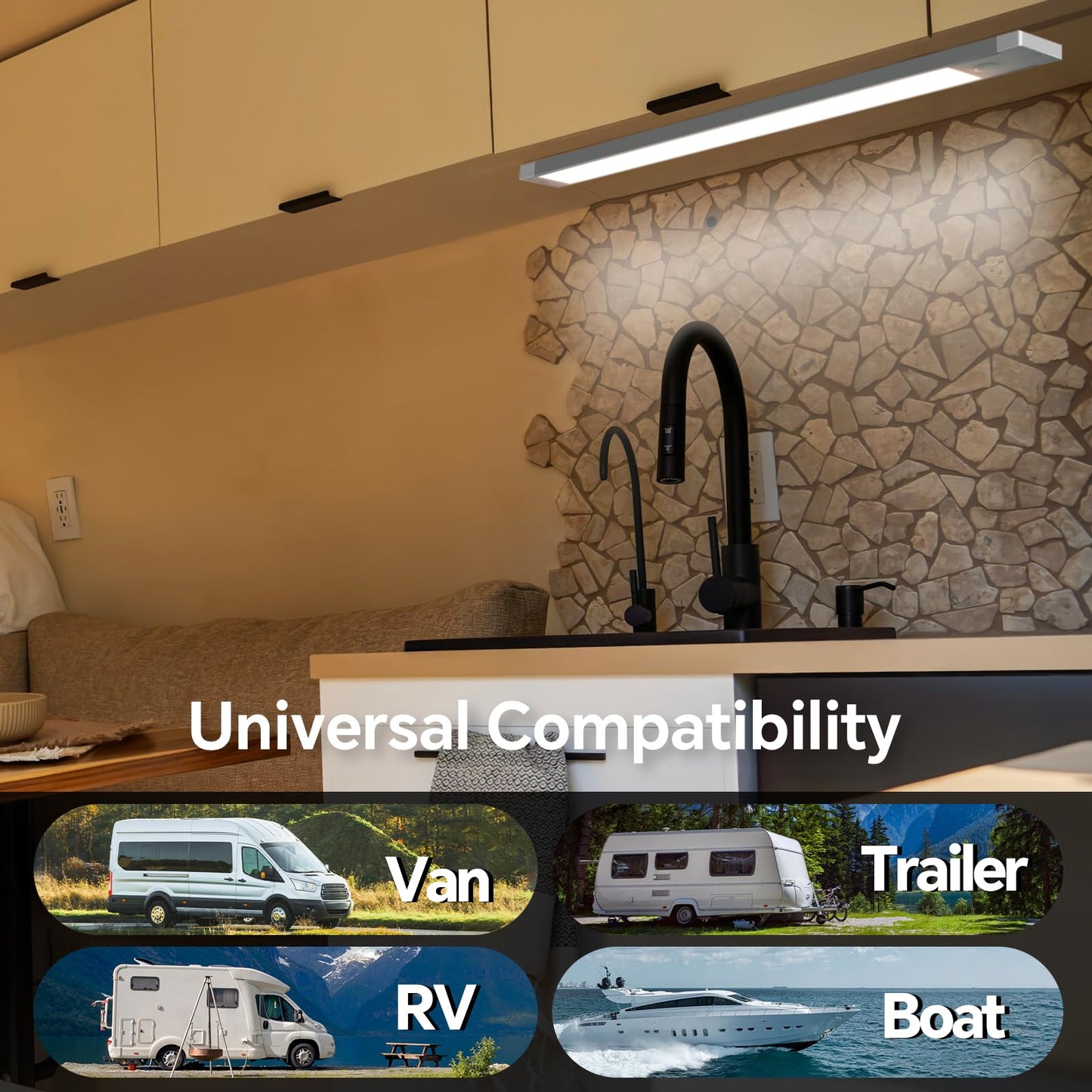 Acegoo Rv Interior Led Light Bar 12V Led Light Strip For Motorhome Camper Trailer Kitchen Countertop Under Cabinet Lighting  Integral Dimmer Switch & Red Night Light (Warm White  12 Inch)