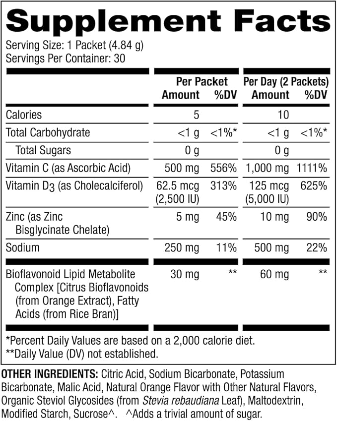 Dr. Mercola Vitamin C-PAK, 30 Servings (30 Packets), Fizzy Drink Mix, 500 mg Vitamin C, with Zinc and Vitamin D3, Natural Orange Flavor, Dietary Supplement, Supports Healthy Immune Function, Non-GMO
