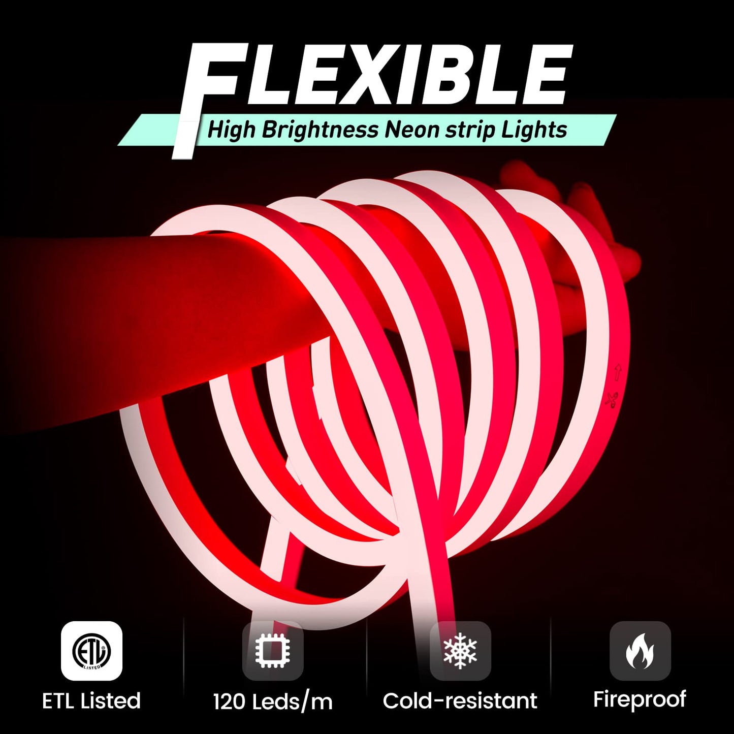 Gzbtech Flexible Led Neon Rope Lights 50Ft Ac 110-120V Waterproof Strip Light  120 Leds/M Cuttable Connectable Neon Lighting For Indoor Outdoor Home Decor/Commercial Building Use-Red 15M