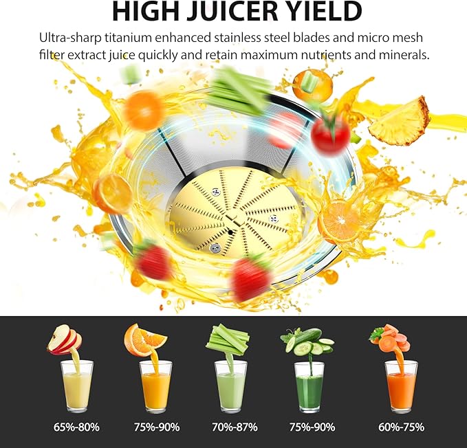 1300W KOIOS Centrifugal Juicer Machines, Juice Extractor with Extra Large 3inch Feed Chute, Full Copper Motor, Titanium-Plated Filter, High Juice Yield, 3 Speeds Mode, Brush included, Non-BPA, Green