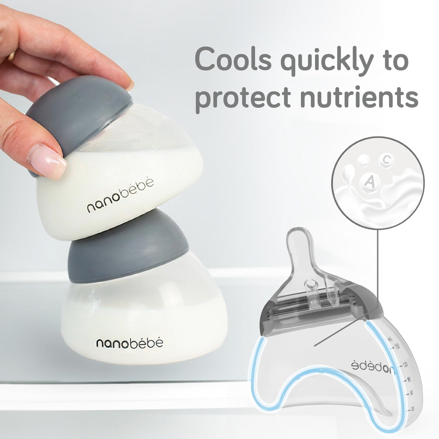 Nanobebe Breastmilk Bottle, Breastfeeding Newborn Breast Like, Anti Colic, Perfect Latch, Preserves Breast Milk nutrients, Twin-Pack Grey