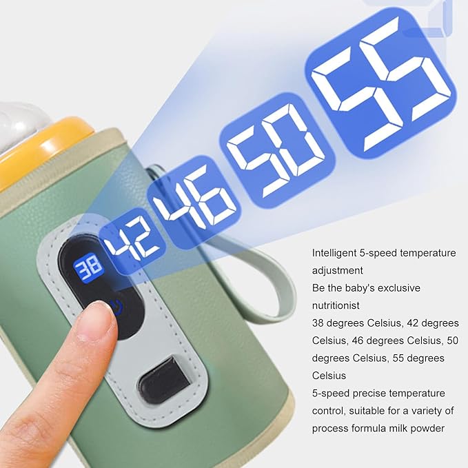 Baby Milk Bottle Warmer with USB Digital Display - Portable 5 Speed Milk Heat Keeper for Breastmilk and Water (Green)