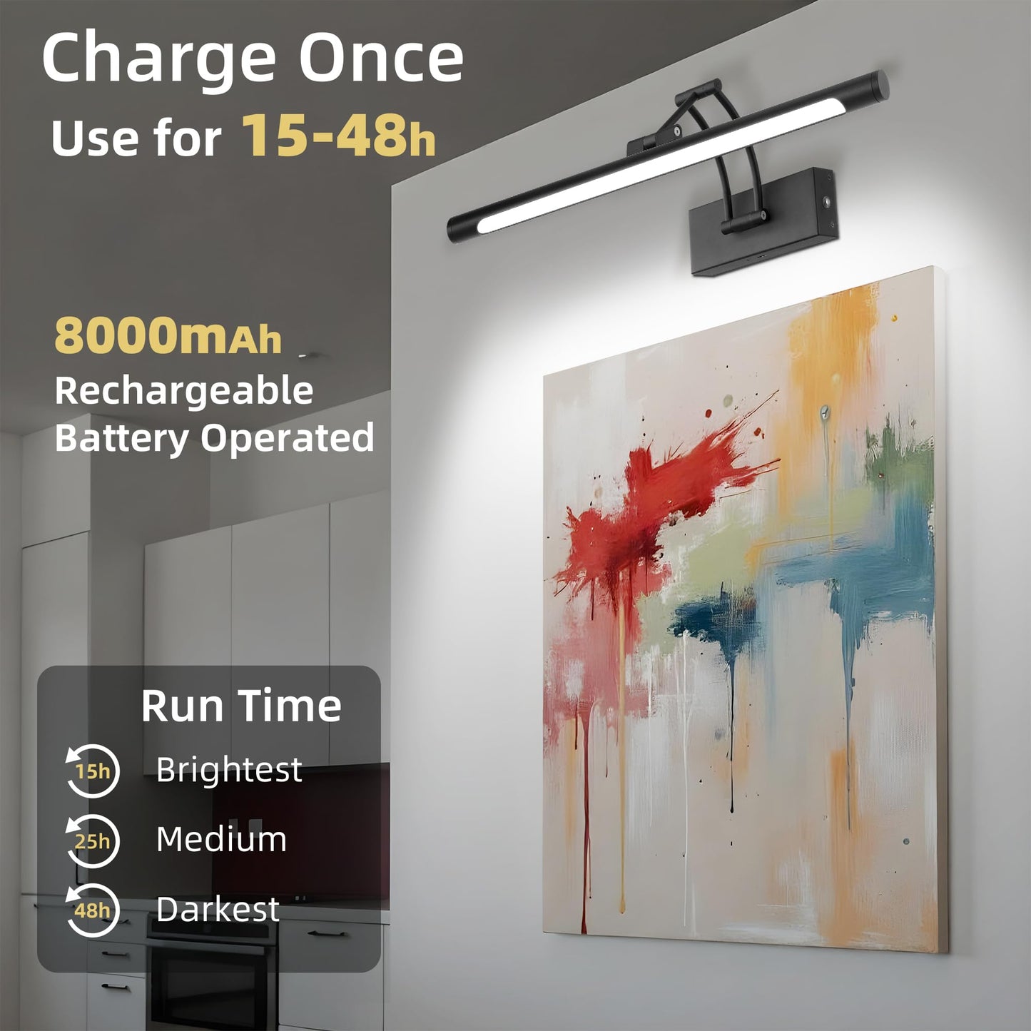 16 Black Wireless Picture Lights For Wall  Battery Operated Picture Light With Remote Timer  Rechargeable Art Lighting For discomfort-reducingtings 3000K/4000K/6000K Dimmable Frame Photo Dartboard Gallery Light