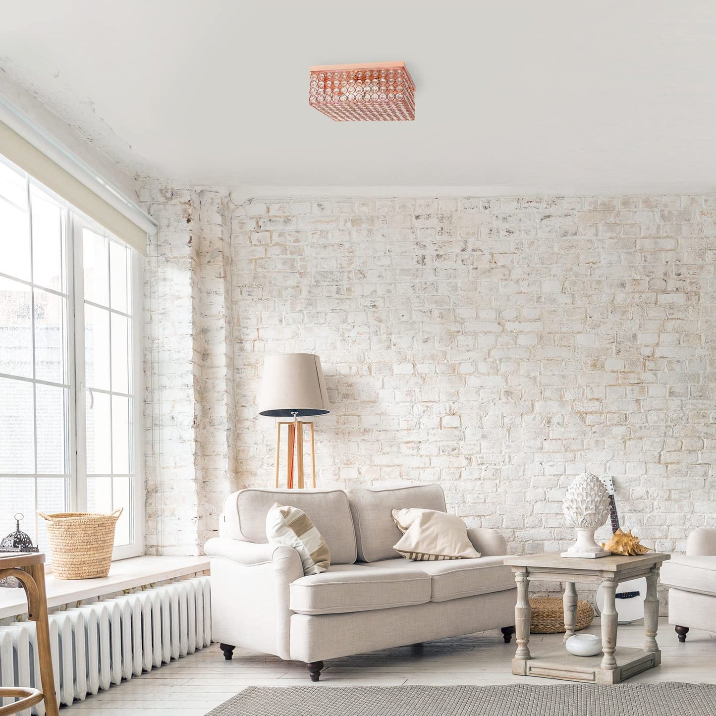 LALIA HOME Glam 2 Light Square Flush Mount, 12 Inch, Metal, Rose Gold, Model LHM-2004-RG