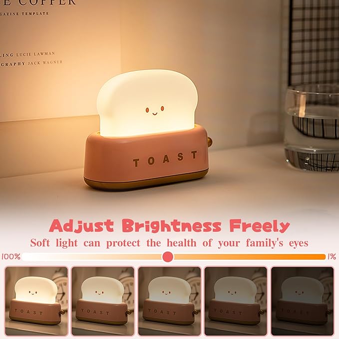 Cute Desk Decor Toaster Lamp, Kawaii Accessories Small LED Night Light for Kids Teen Girls, Room Decor Toast Lamp for Bedroom, Bedside, Living Room Aesthetic Stuff,Gift