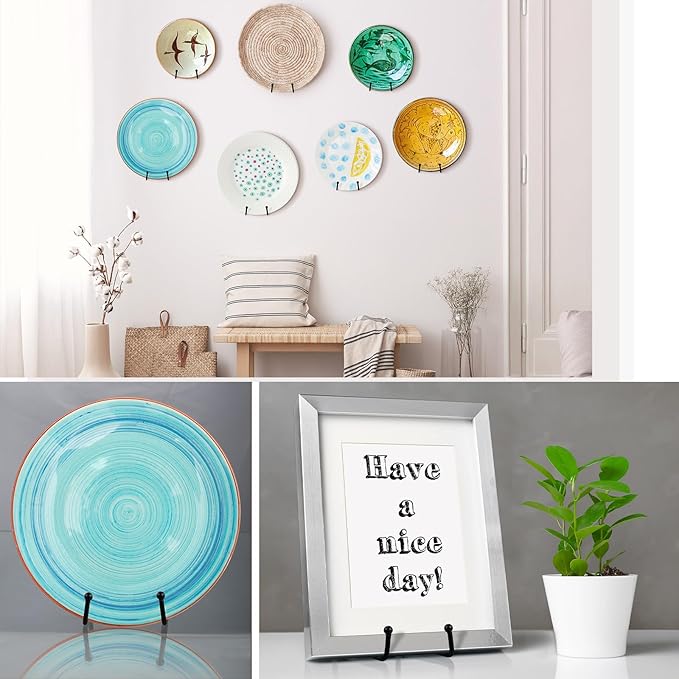 Kathfly 8 Pcs 8 Inch Metal Wall Mount Plate Display Stands Medium Black Easel Plate Hangers Vertical Stand Holders Picture Frame Stand Rack for Decorative Book Platter Arts