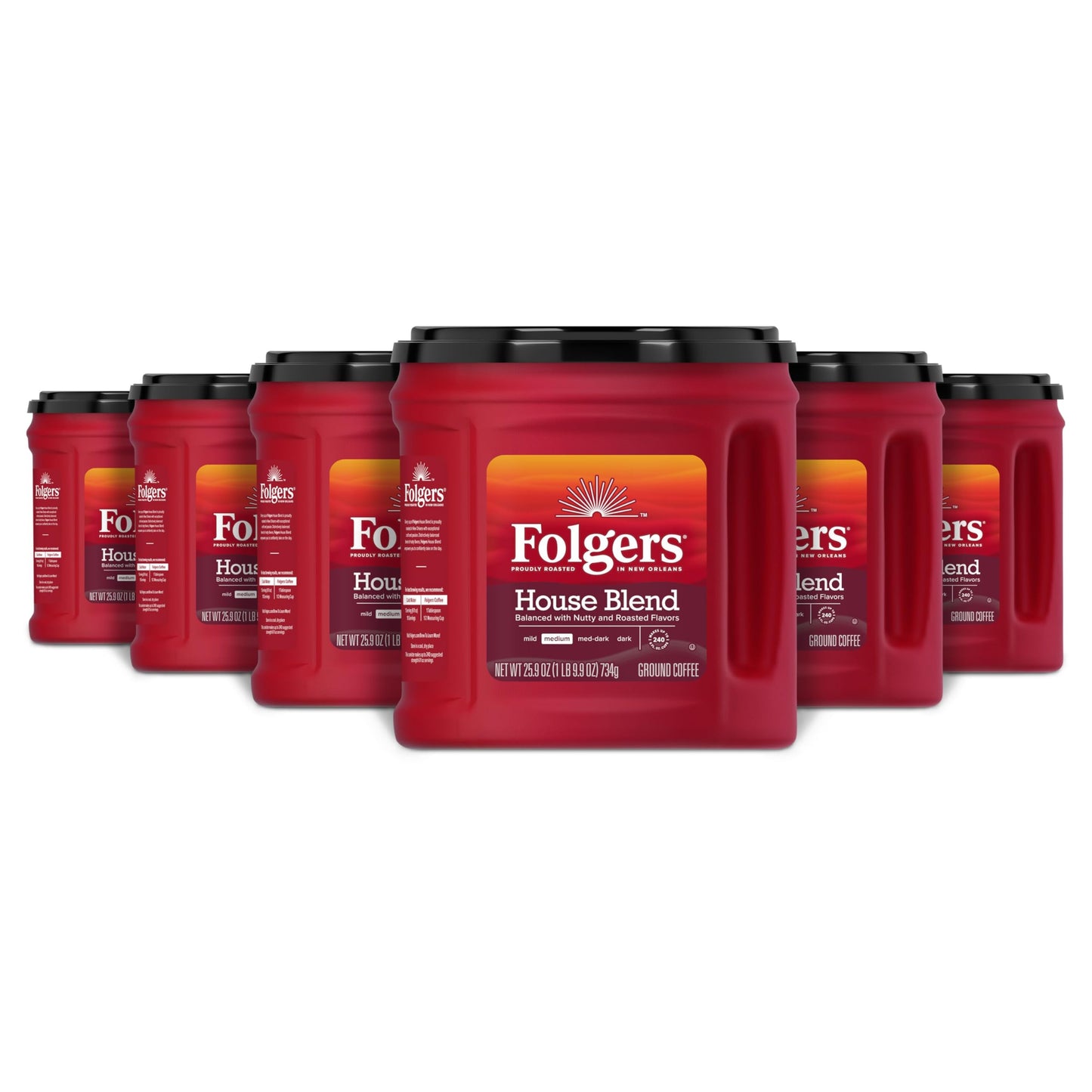 Folgers House Blend Medium Roast Ground Coffee, 25.9 Ounce (Pack of 6)