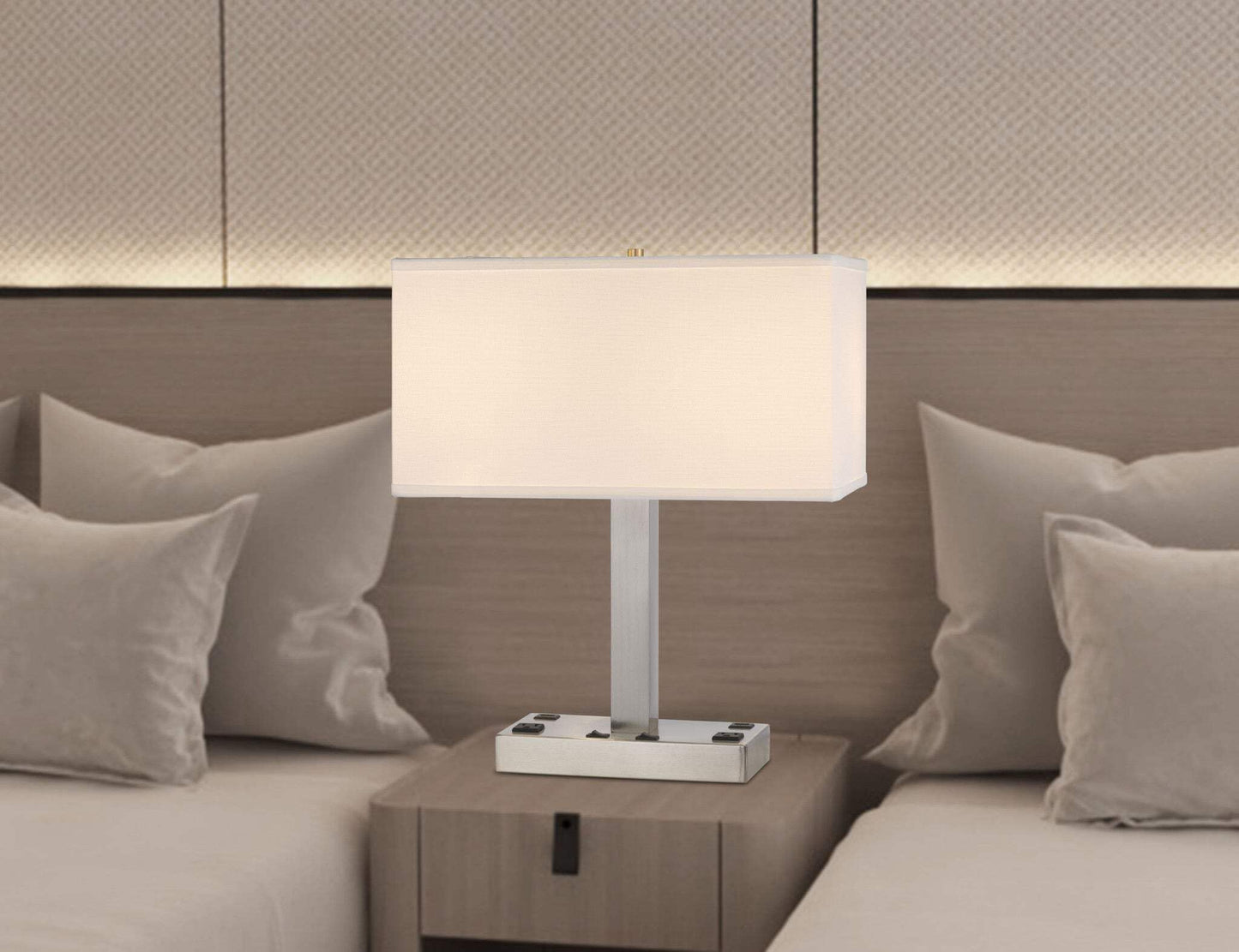 Homeroots 21 In. Nickel Metal Desk Lamp With Usb And White Rectangle Shade, Model 524760