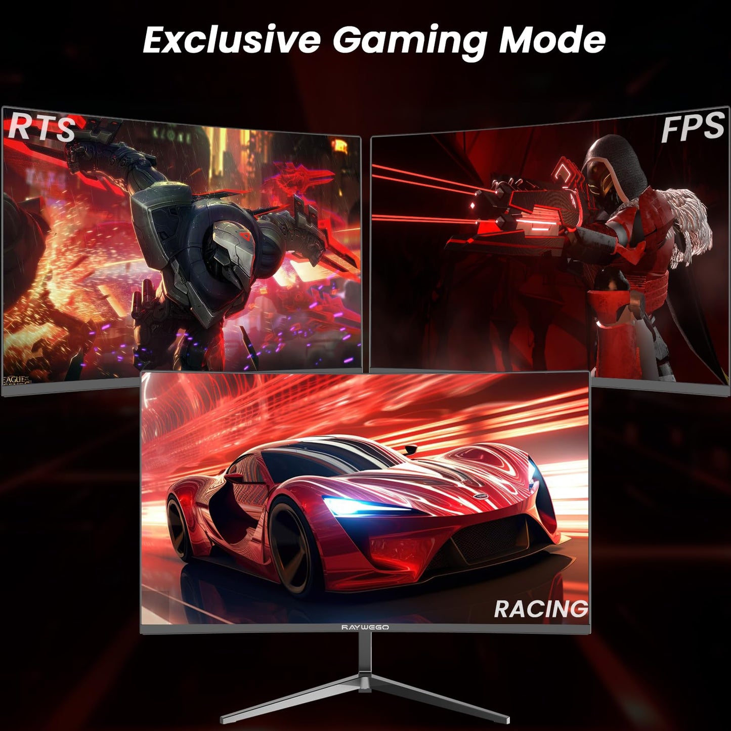 Raywego 24-inch Curved Gaming Monitor Frameless,180Hz/144Hz Monitor 1080P,4000:1 Contrast Ratio,HDMI 2.0/DP 1.4/USB 2.0,FreeSync,Crosshair/Timer/FPS/RTS,Tilt Adjustable(DP Cable Included)