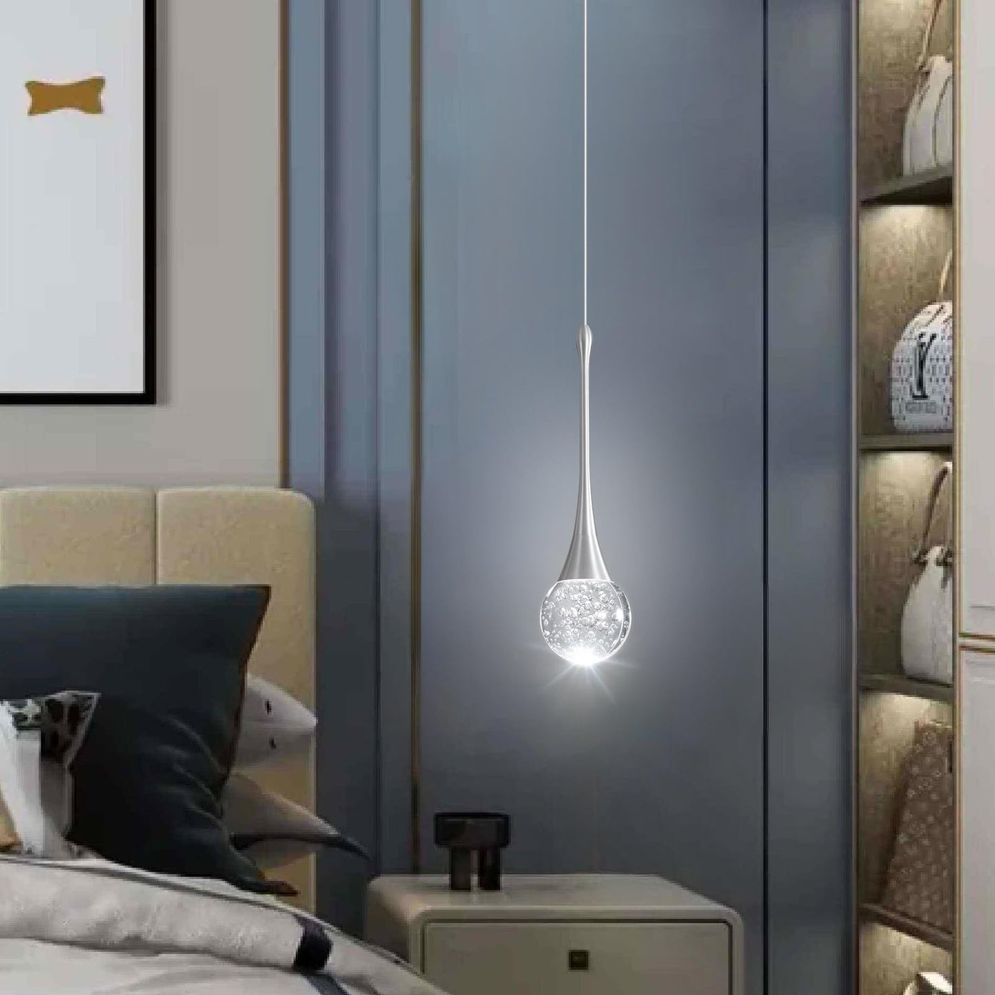Cenozo Modern Pendant Lights For Kitchen Island Led Dimmable Crystal Glam Ceiling Pendant Lighting For Dining Room Hallway Bedroom Corner Lamp Brushed Nickel