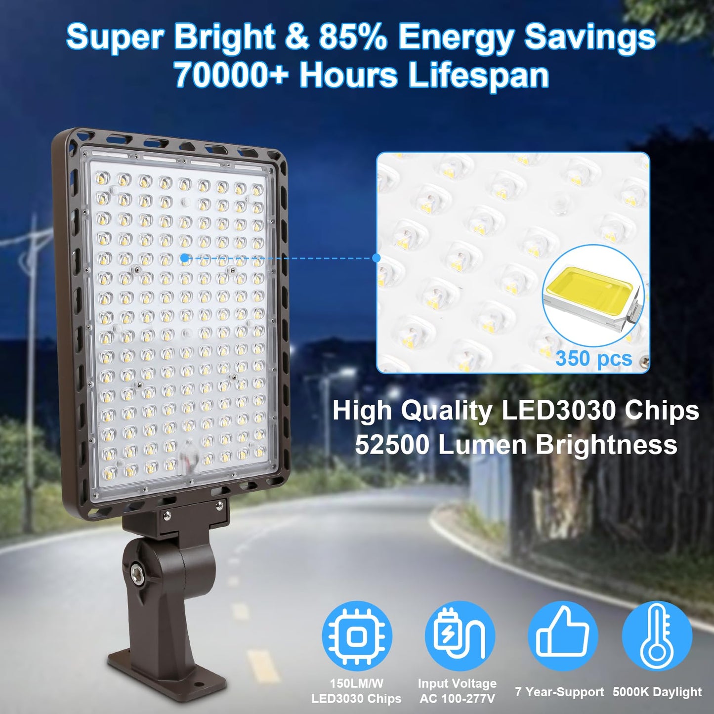 Biritalo Led Parking Lot Light Commericial 350W 52500Lm Bright Arm Dusk To Dawn Led Flood Lights Wall Mount Outdoor 5000K 100-277V Ip65 Waterproof Shoebox Street Lighting For Park Stadium Barn 3 Pack