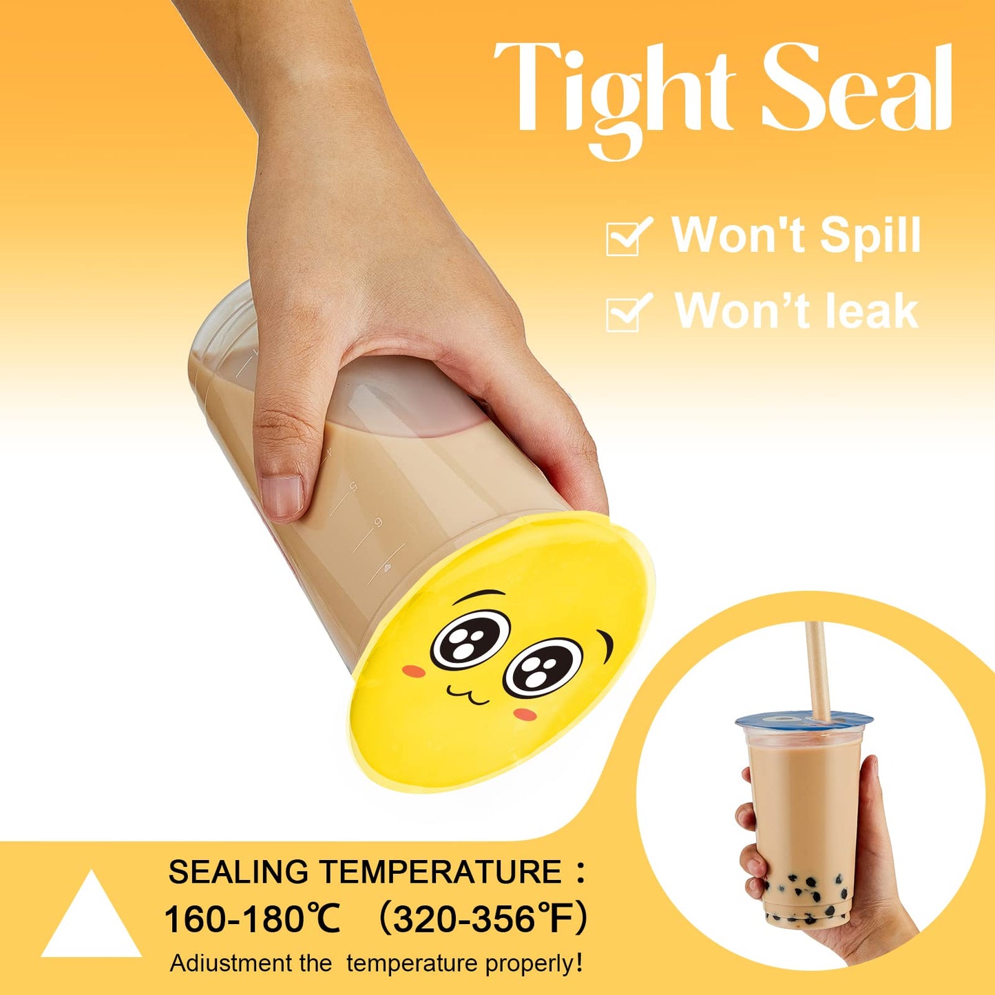 Henoyso 1 Roll Cup Sealer Film for Sealing Machine 90-105 mm 3200 Cups Bubble Tea Sealer Film for 16 oz Plastic Cups for Bubble Tea, Water, Coffee, Juice, Soda(Vibrant Color,Smile Face Style)