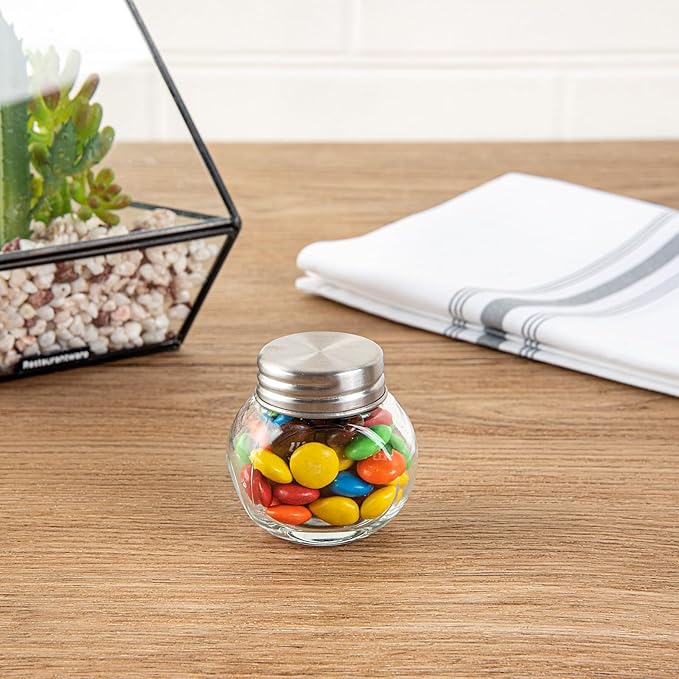 Restaurantware Vetri 2 Ounce Mini Favor Jars 100 Durable Candy Jars - With Wide Spout Chrome Lid Clear Glass Candy Jars Dishwashable