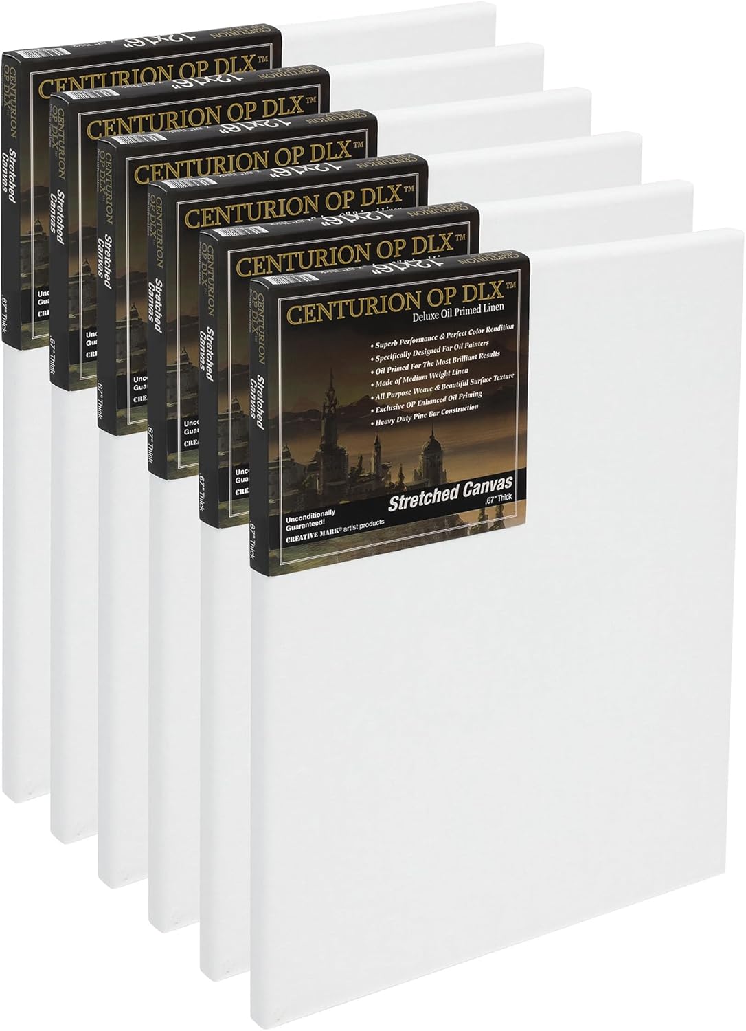 Centurion Deluxe Professional Oil Primed Linen Stretched Canvas, 11oz Linen, 24x30 - Box of 6, 0.67" Deep Canvases, Kiln-Dried Stretchers, Back Stapled, Premium Medium Weight Canvas for Oil Paintings