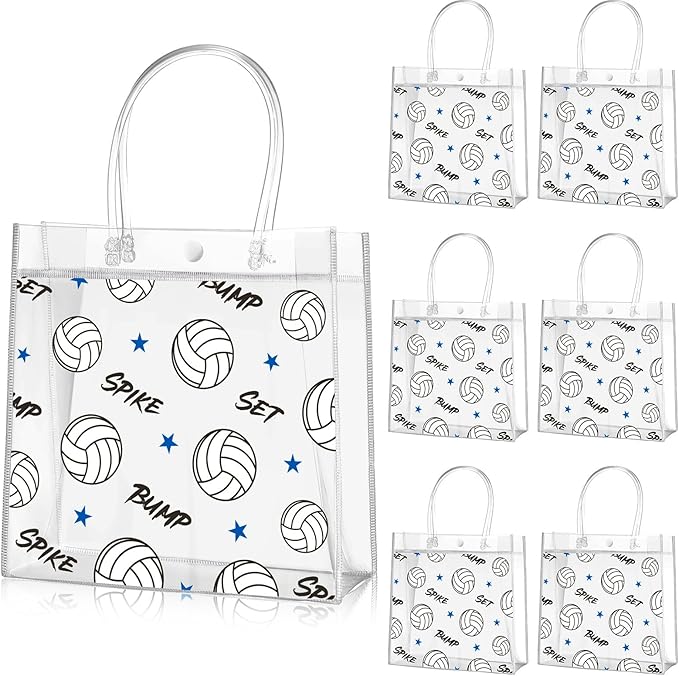 Aliceset 20 Pcs Volleyball Clear Treat Bags with Handles Volleyball Goodie Bags Sport Theme Party Favor for Team Snack Bir...