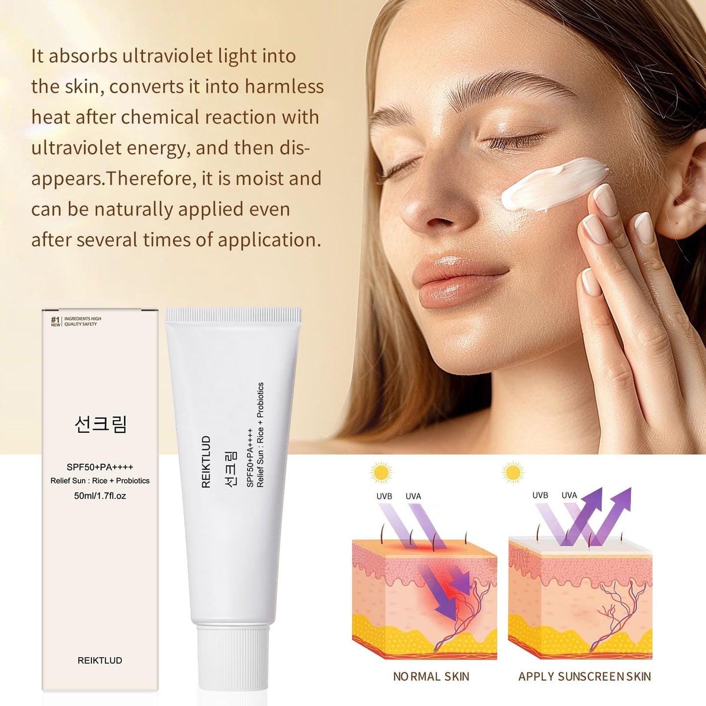 Relief Sun Rice + Probiotics SPF50+ PA++++,Facial Sunscreen,Sunscreen Skin care 50ml (1.69 fl.oz),Nourishing Skin,Facial Moistur