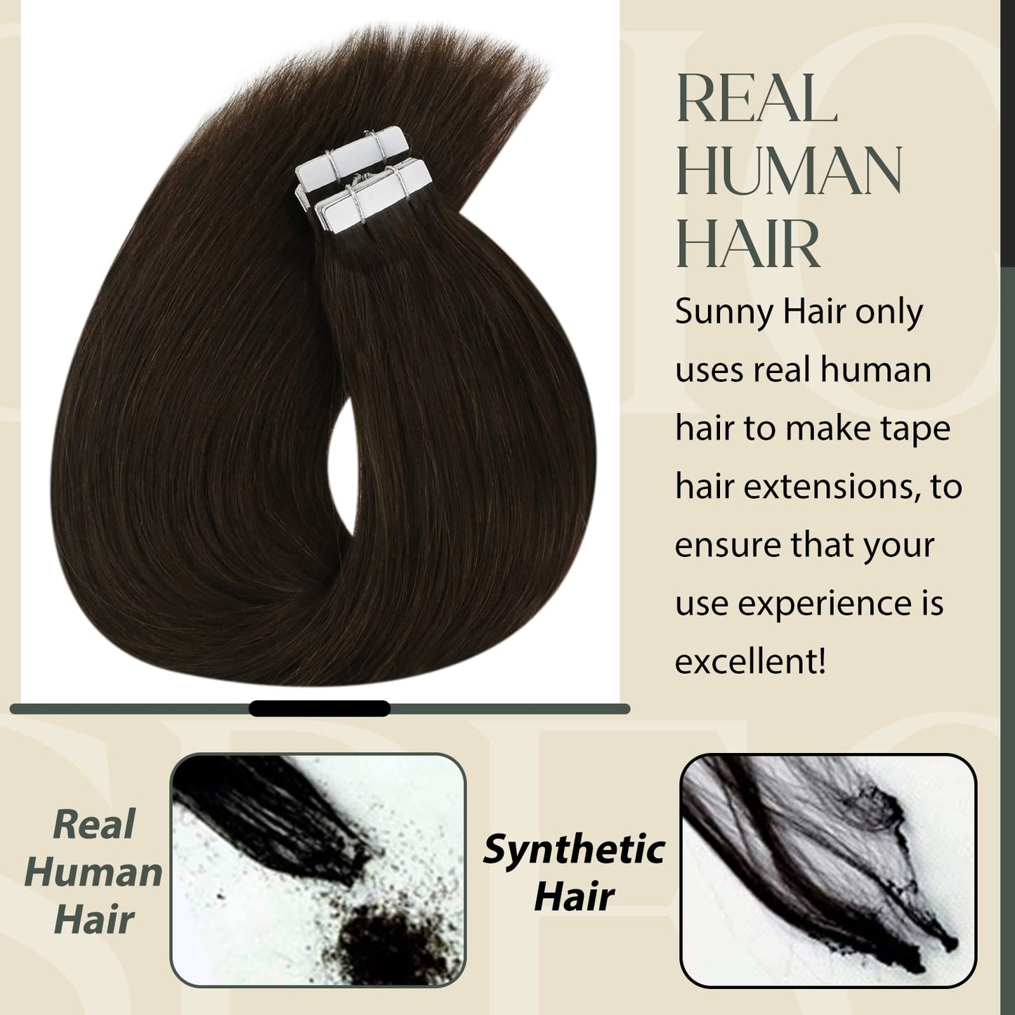 Sunny Hair Tape in Hair Extensions Real Human Hair Invisible Remy Hair Extensions Tape ins for Women Darker Brown 18 inch 20Pcs