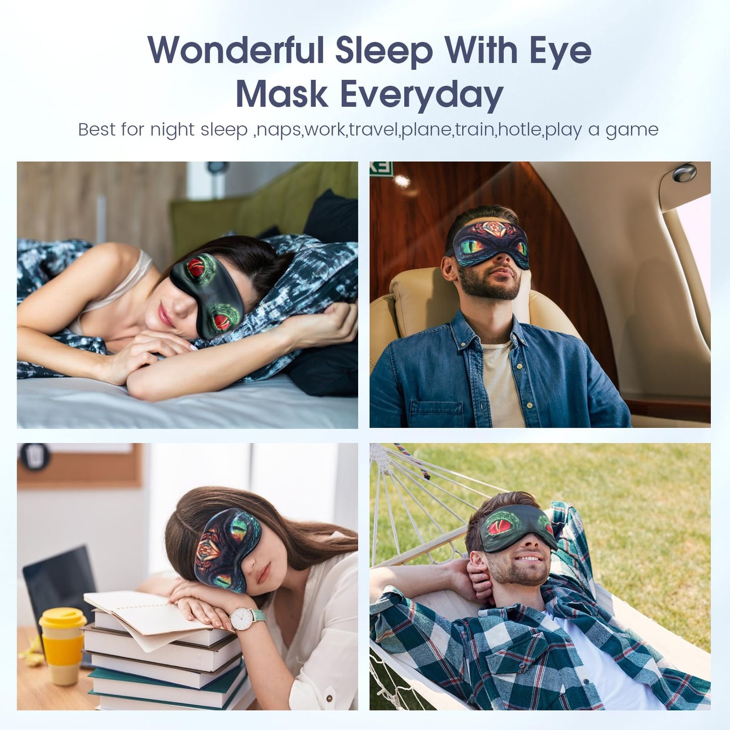 2 Pcs Sleep Mask for Kids Boys, Silk Eye Covers for Sleeping, Adjustable Strap & Light Blocking Design, Adult Children's Bedtime Blindfold for Travel and Home Use (Red Dinosaur Eyes)