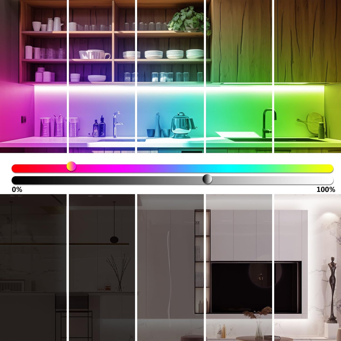 phopollo COB LED Strip Lights, Multi-Color 576 LEDs/m High Density Flexible 24V Led Lights with RF & App Control, LED Lights for Bedroom, Kitchen, Cabinet Lighting-16.4ft