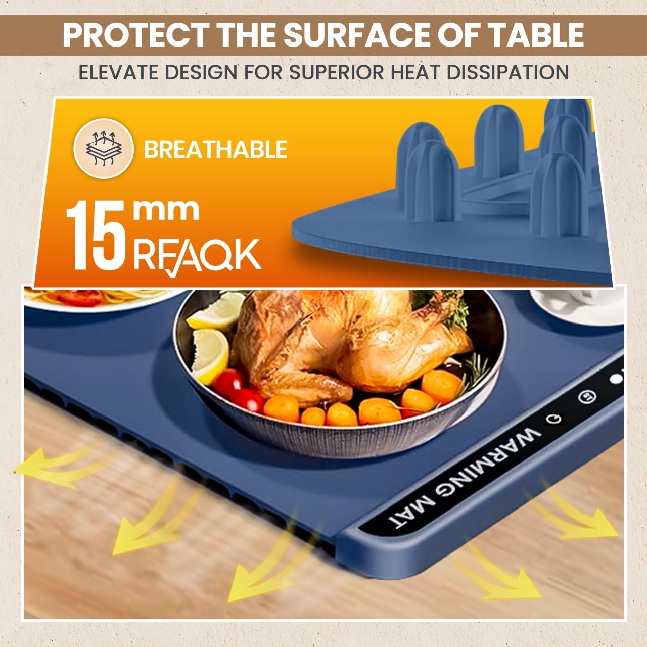 Food Warming Mat for countertop- Full Surface Heating Food Warmer Trays for Buffets Party with Multiple Temperature Settings, Heating Fastly, Portable Design, Timed Function for Your Family (Blue)