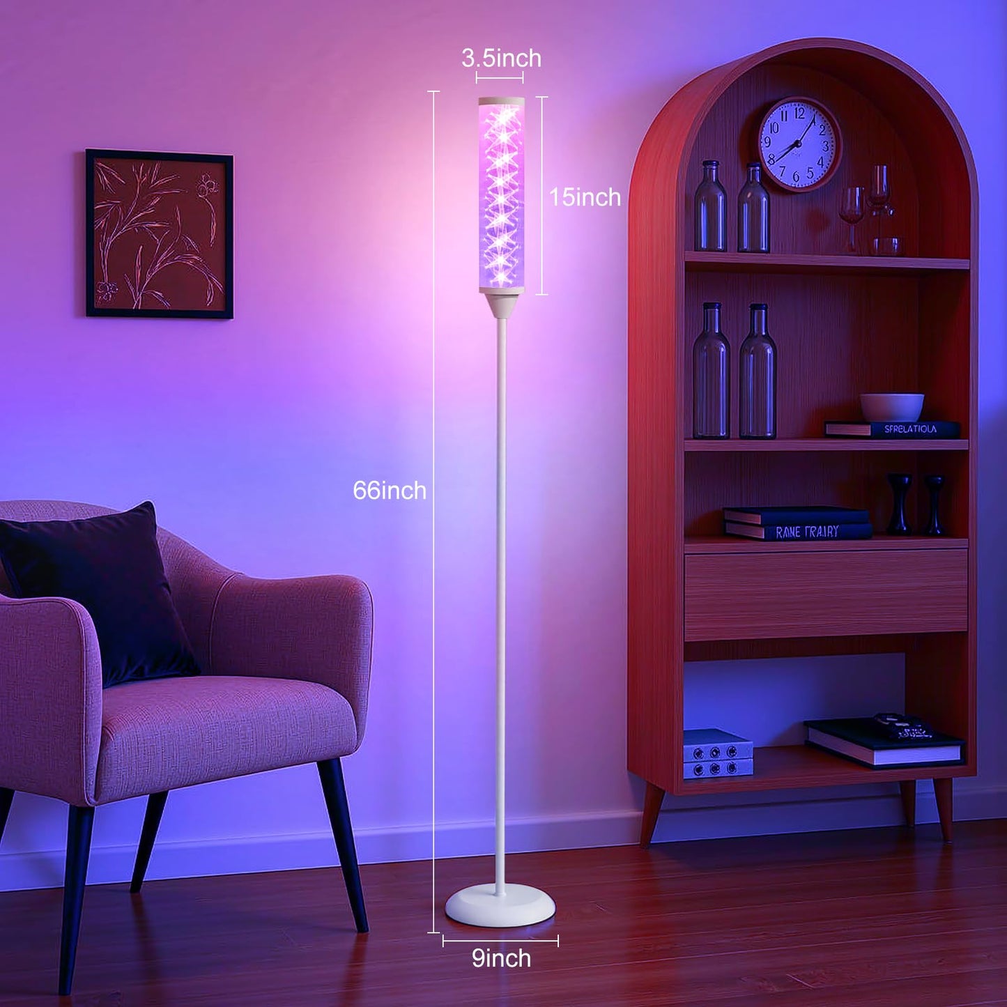 WORLD WIN Prism Glow Floor Lamp, Smart RGB LED, Music Sync, Iron, White, Model: prism glow floor lamp 02