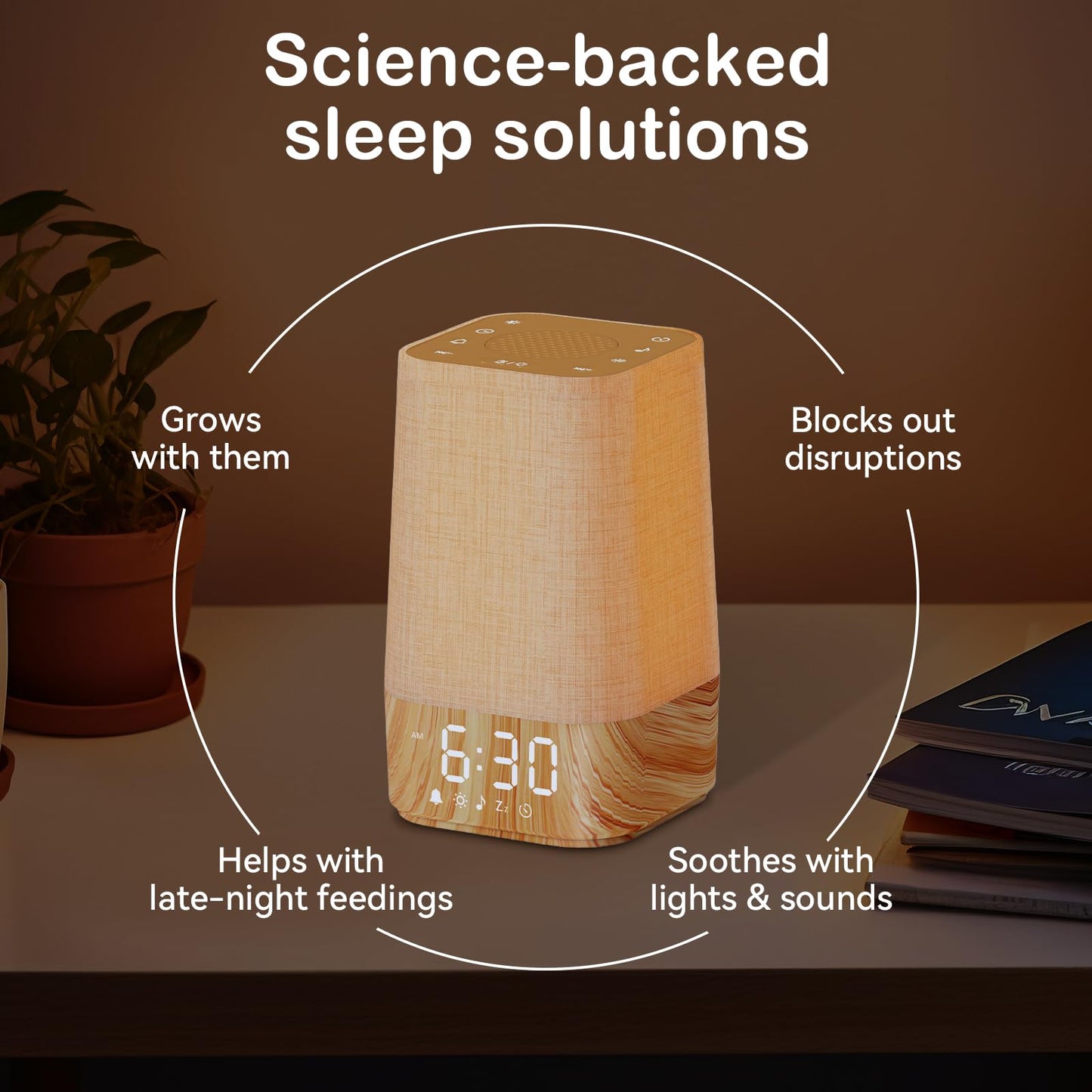 Sunrise Alarm Clock with Noise Machine: Digital Alarm Clock for Bedrooms, Nature Sounds for Gentle Wake Up, 30 Sleep Sounds, Adjustable Brightness & Volume, Timer - Wood Grain