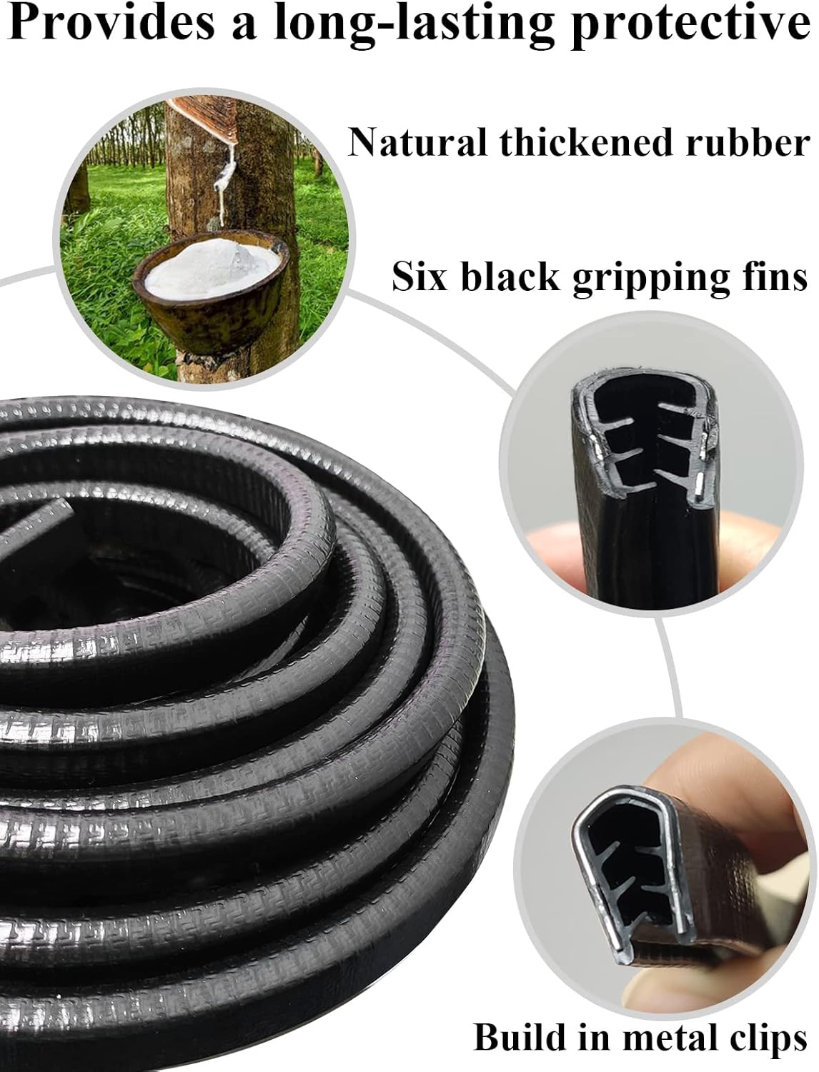 SYOAUTO Large Edge Trim Fits Edge 1/4 inch, 16 Feet (5 Meter) Black Rubber Edge Boat Trim Molding