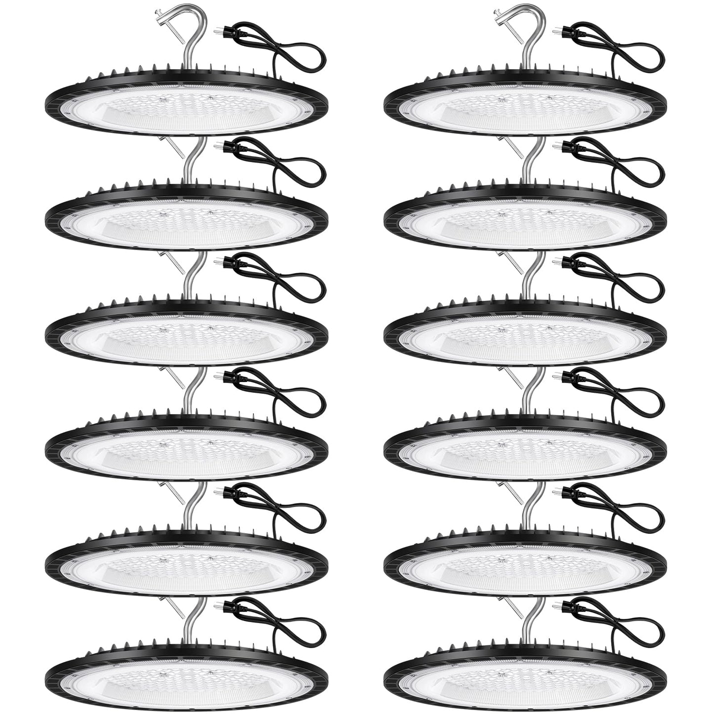Yanycn 12 Pack 150W Ufo Led High Bay Lights Ip66 Waterproof 120Vac 21000Lm 5000K Daylight  660W Mh/Hps With Plug Commercial Bay Lighting For Barn Gym Factory Warehouse Shop Workshop Gym