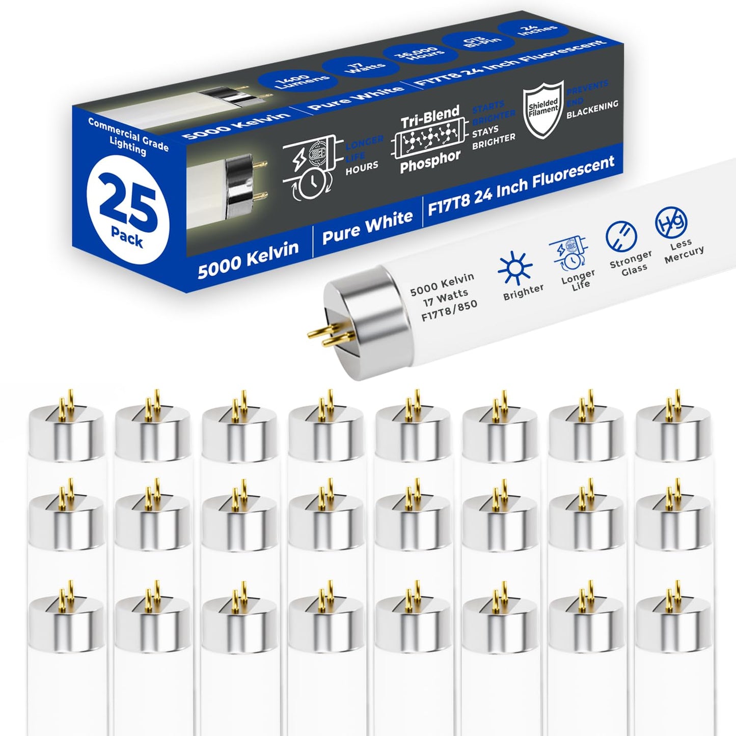 Goodbulb 17W T8 Fluorescent Light Bulb - 5000K Daylight, 1400 Lumens, 25 Pack