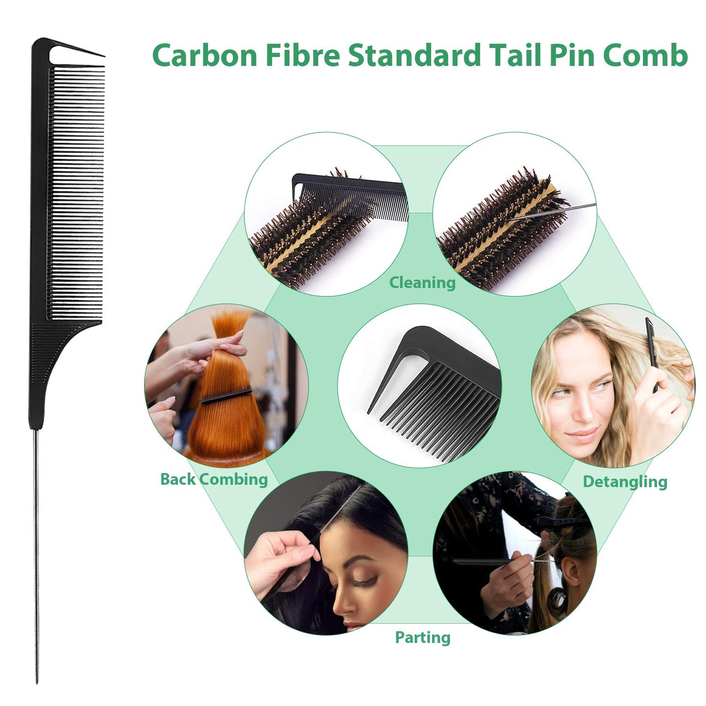 Vista Round Brush Bamboo with Pin Tail Comb Natural Boar Bristle Hair Brush Round for Blow Drying for Women Hairbrush for Wet or