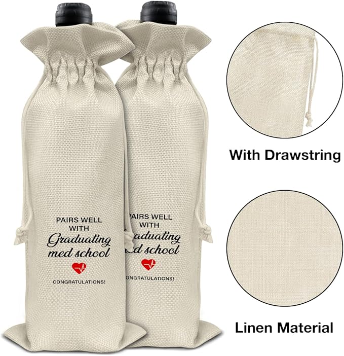 HOIJAUMAI Med School Graduation Gifts Med School Graduation Wine Bag Pairs Well with Graduating Med School Wine Gift Bags for Women Men