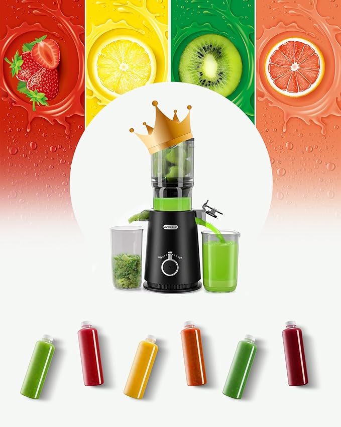 Juicer Machines - Wide Mouth Feed Chute with Self Feeding Hands-Free Design - Cold Press Juicer for Vegetables and Fruits - Juice Extractor Machine High Juice Yield - Easy to Clean & Assemble
